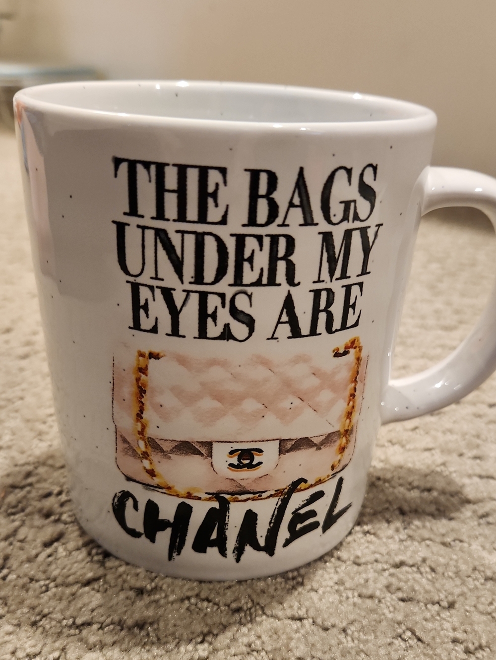 NEW Amanda Greenwood Art "The Bags Under My Eyes Are Chanel" Ceramic MUG